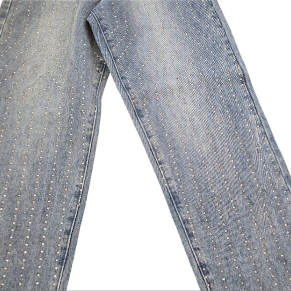 Blank NYC Rhinestone Studded Straight Leg Cropped Light Wash Jeans Size 26 New - Picture 6 of 15